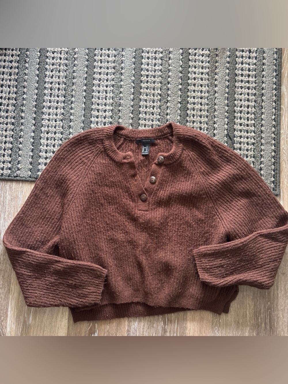 Forever 21 Brown Button-Neck Sweater